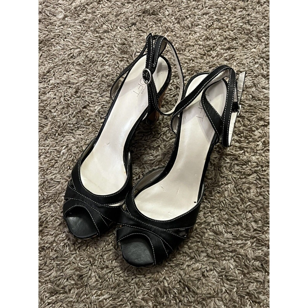 Ann Taylor Loft Women's Heels Black Leather Woven Heel Size‎ 7.5 Very Good Cond!
